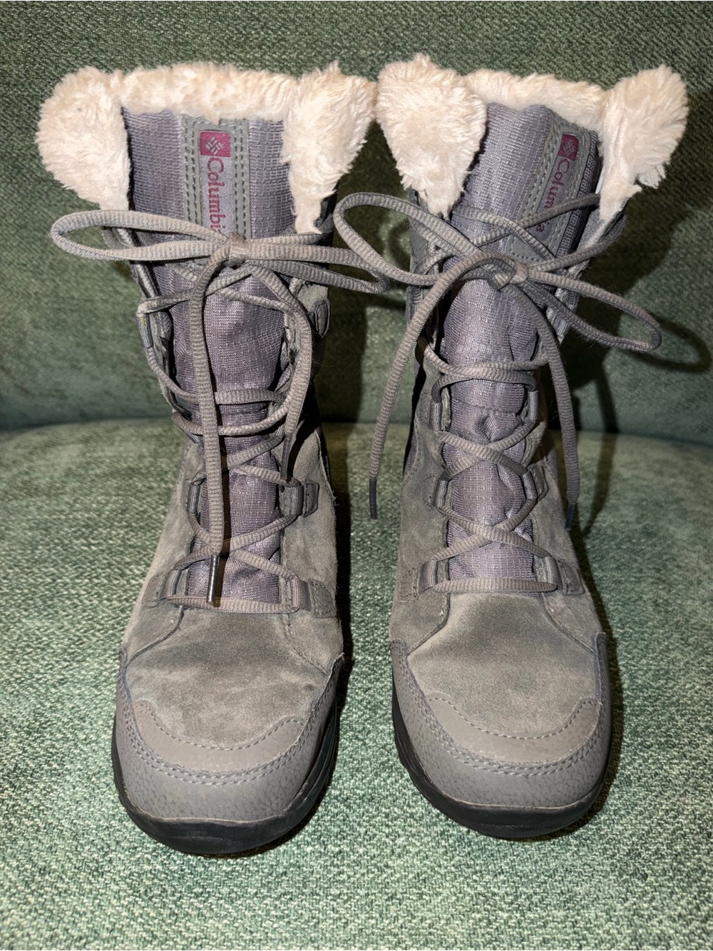 Columbia Gray Women's Lace-Up Winter Boots with Faux Fur Trim